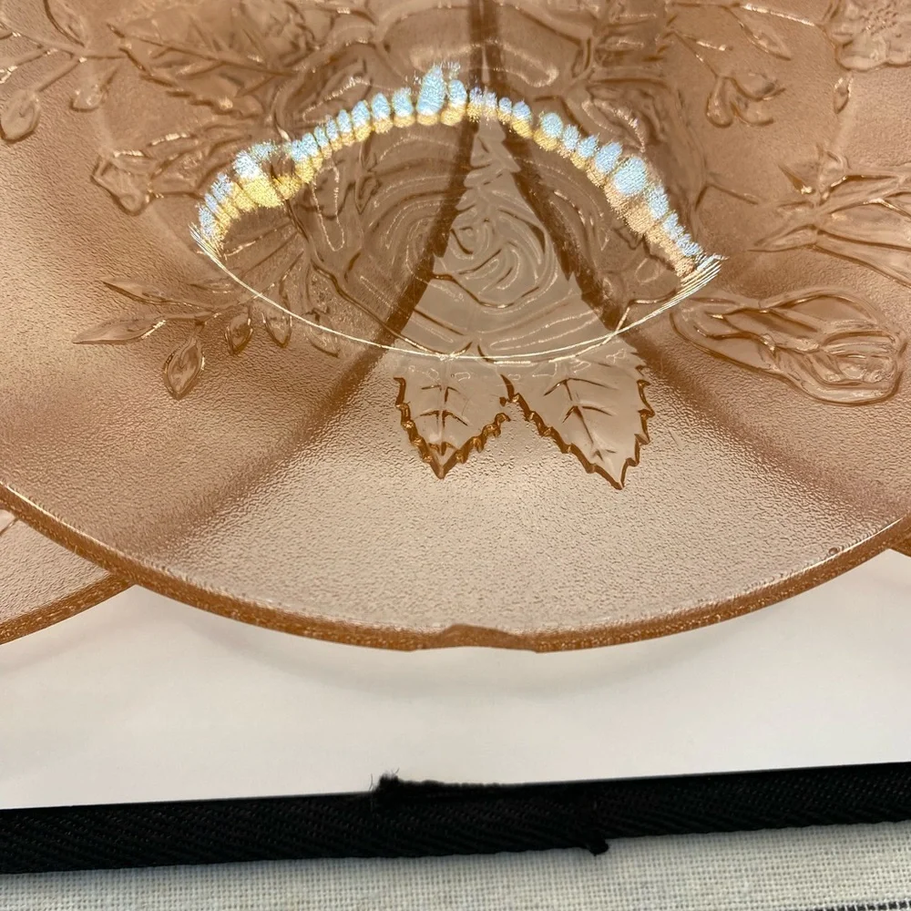 Firna Indonesia pink glass salad plates. Rose pattern pressed glass. Vintage. - Picture 2 of 6